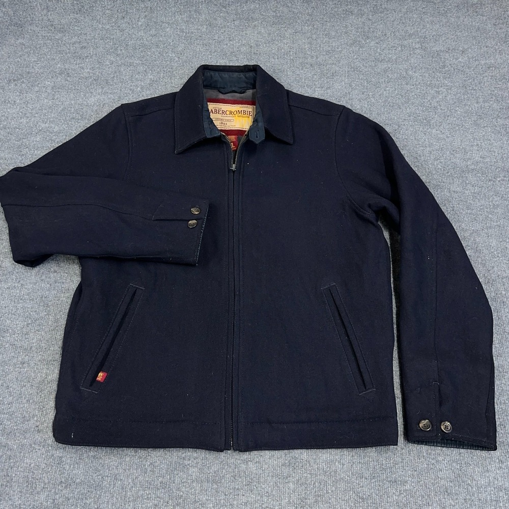 Vintage Abercrombie Fitch Navy Wool Blend Coat Jacket Men XL Full Zip Heavy Y2K - Picture 2 of 8